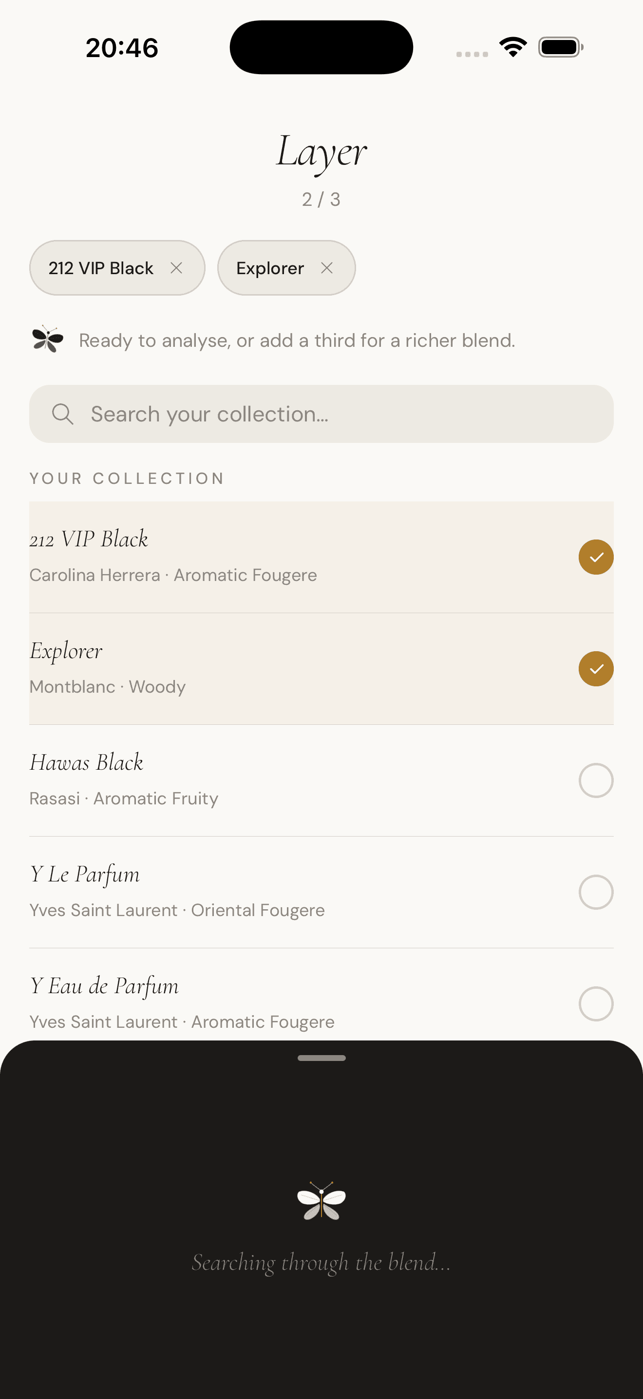 Lumi AI fragrance guide suggesting a daily pick from your collection
